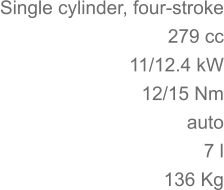 Single cylinder, four-stroke 279 cc 11/12.4 kW 	12/15 Nm auto 7 l 136 Kg